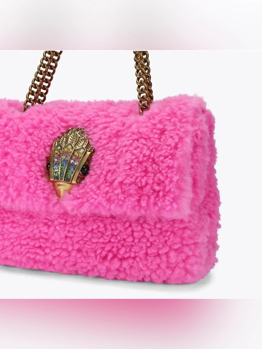 Kurt Geiger MACRO KENSINGTON BAG Pink Faux Shearling, Large!! NWT! - Picture 5 of 16
